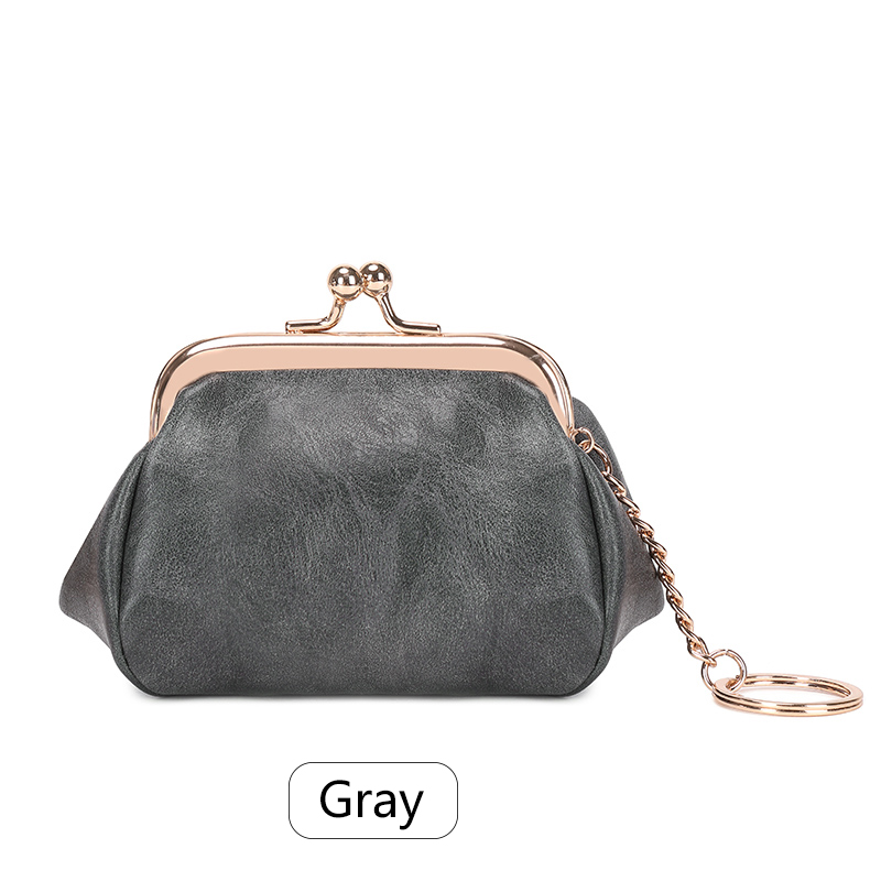 Mini bolsa de moedas retrô com clipe de bloqueio, bolsa de armazenamento portátil diária e fofa para meninas, bolsa de chave simples de cor sólida: CINZA