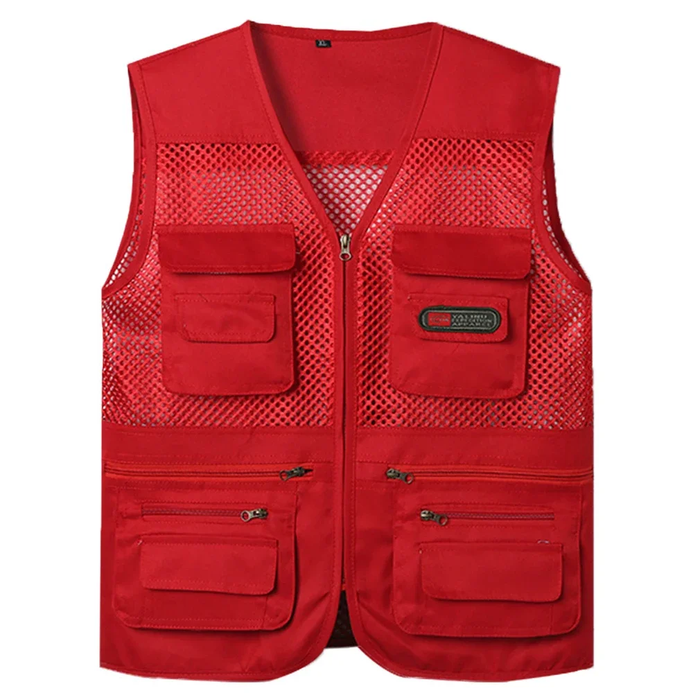 Summer Thin Mesh Vest Leisure Multi-pocket Photography Fishing Vest Mountaineering Tourism Outdoor Sports Breathable Undershirt: 4XL / Red