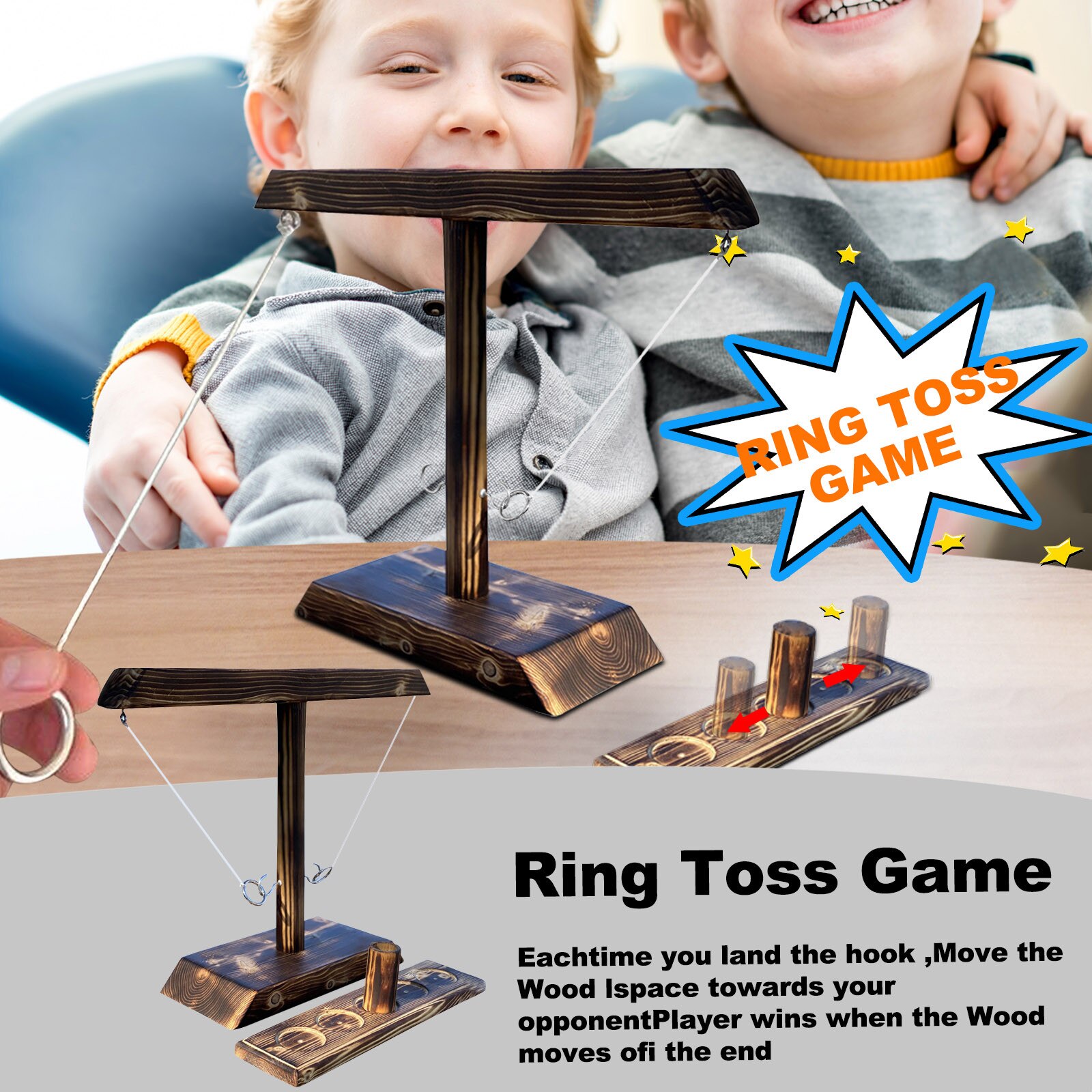 Handmade Wooden Ring Toss Game Rings Throwing Hooks Fast-paced Interactive Game For Bars Home Party Puzzle Games Toys Set Decor