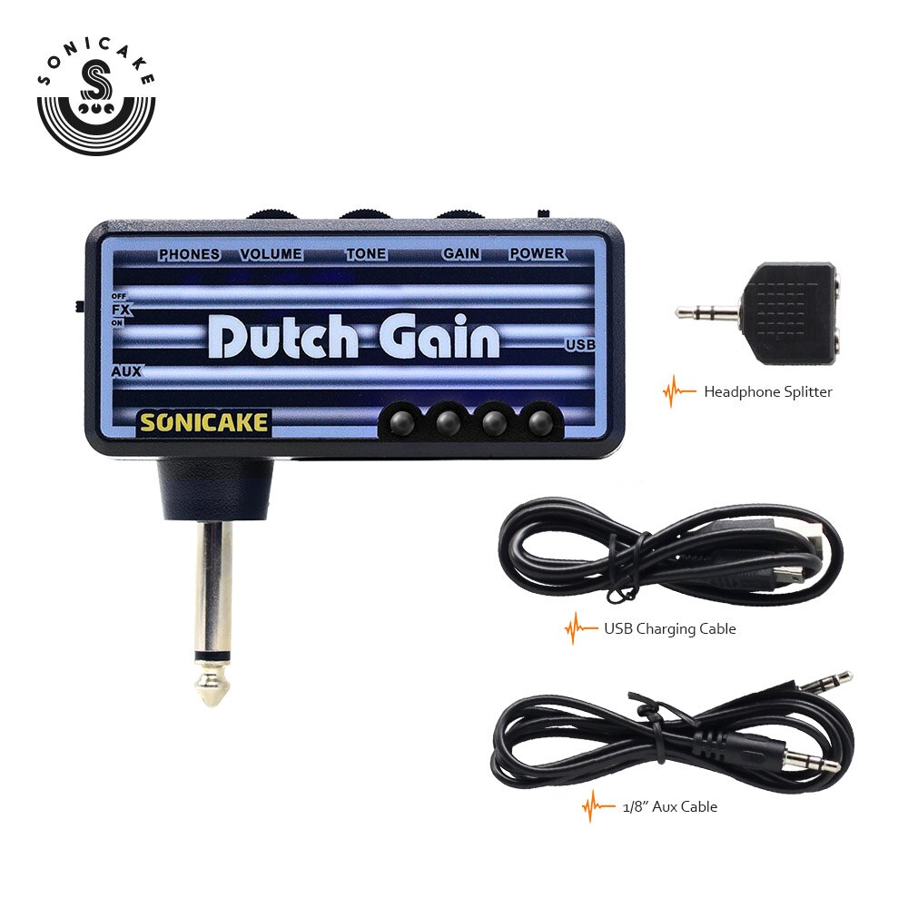 Sonicake-Amplificador de auriculares para guitarra eléctrica, amplificador portátil recargable por USB, con gran distorsión
