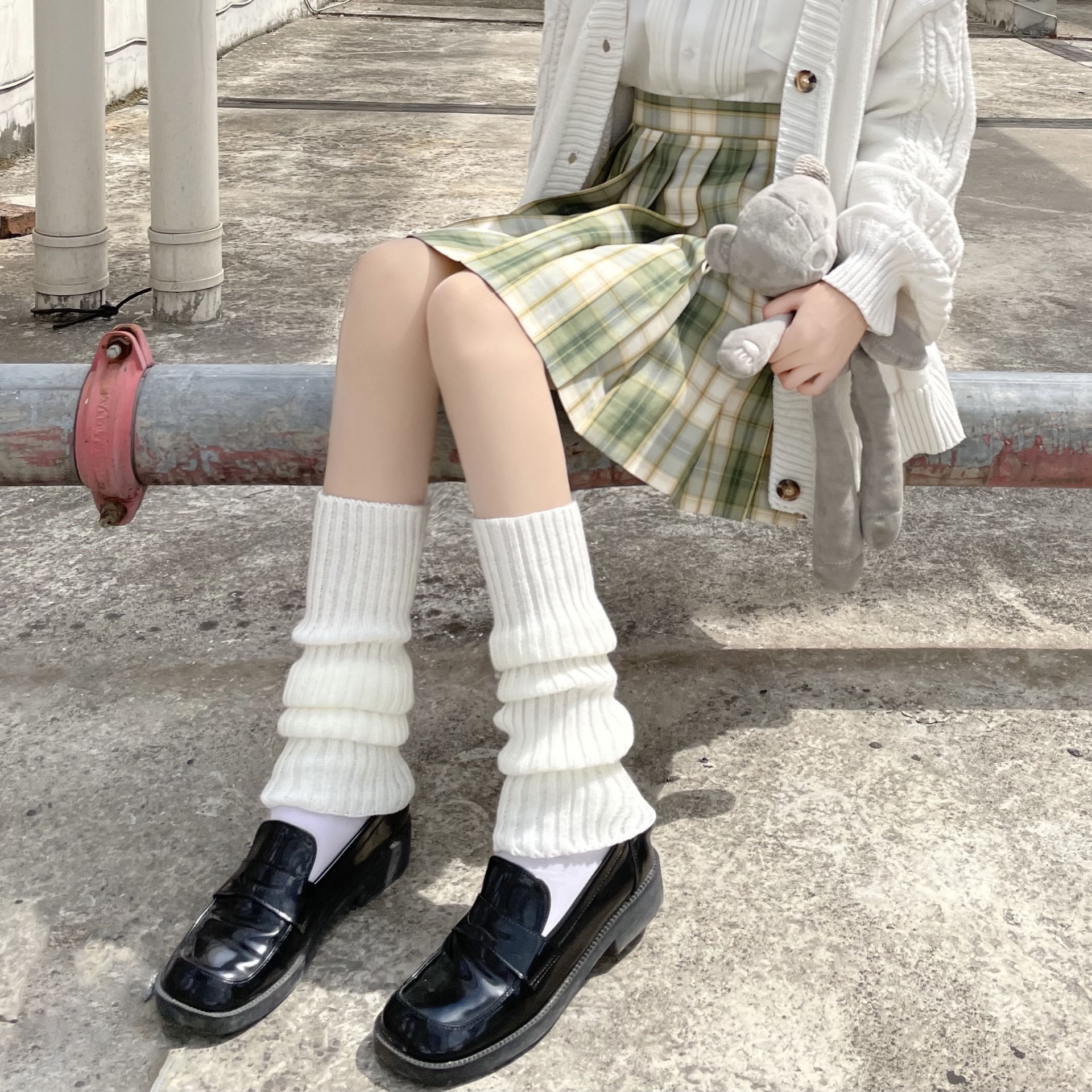 Gyaru-calentadores de piernas góticos Harajuku, calentadores de piernas sexys, calcetines tejidos a rayas, cubierta de pierna de Lolita para mujer, calcetines holgados, manguito de bota, mangas de bota: Azul cielo