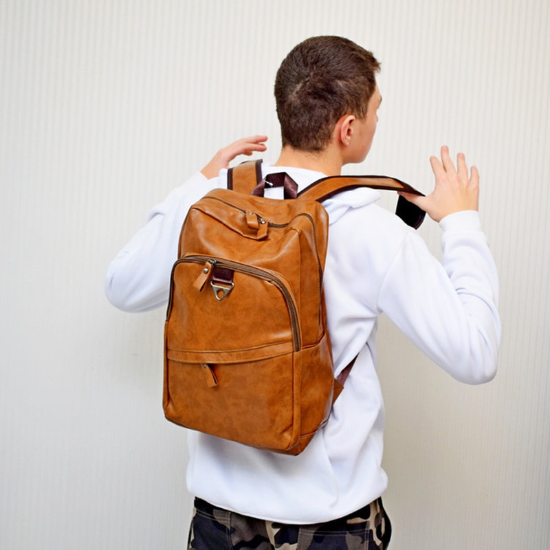 hommes sac à dos étanche en cuir PU sac de voyage homme grande capacité adolescent mâle Mochila sacs à dos d'ordinateur portable