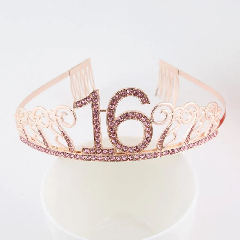 Sweet 16 Birthday Party Tiara Crown Headband Satin Sash for Girl 16th Birthday Princess Party Decoration Cake Topper Favor: Fluorescence Yellow