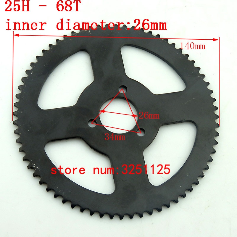 Tylna zębatka 25H 68T, łańcuch 25H 146 ogniw, 7 zębów zębatka robić elektrycznego trójkołowego mini moto motorynka ATV Quad