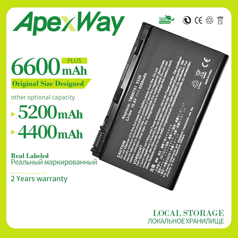 Apexway 4400 Mah 10.8 V Laptop Batterij Voor Acer Extensa 5220 5630G 5620Z 5630 7220 7620 7620G 5235 serie TM00741 TM00751 GRAPE32