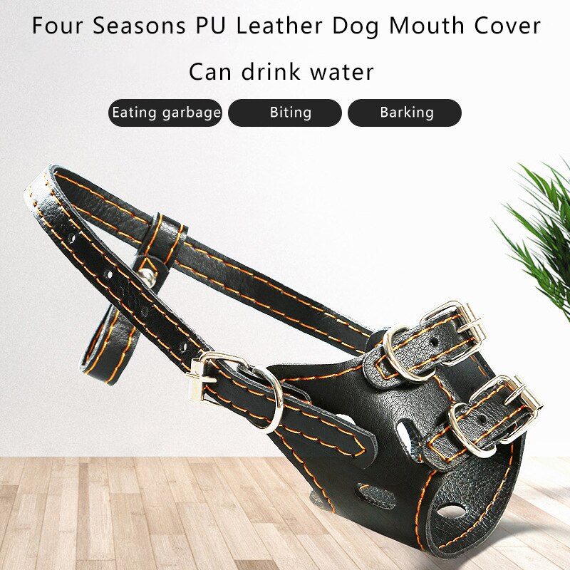 Leather Dog Muzzle Secure Anti-Barking Muzzles for Dog Breathable Adjustable Allows Drinking and Eating Can Used with Collars