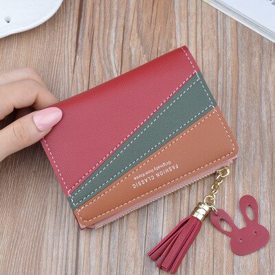 Geometria retalhos borla carteira feminina zíper curto grande capacidade moeda bolsa casual breve titular do cartão bolso moda saco de embreagem: 4