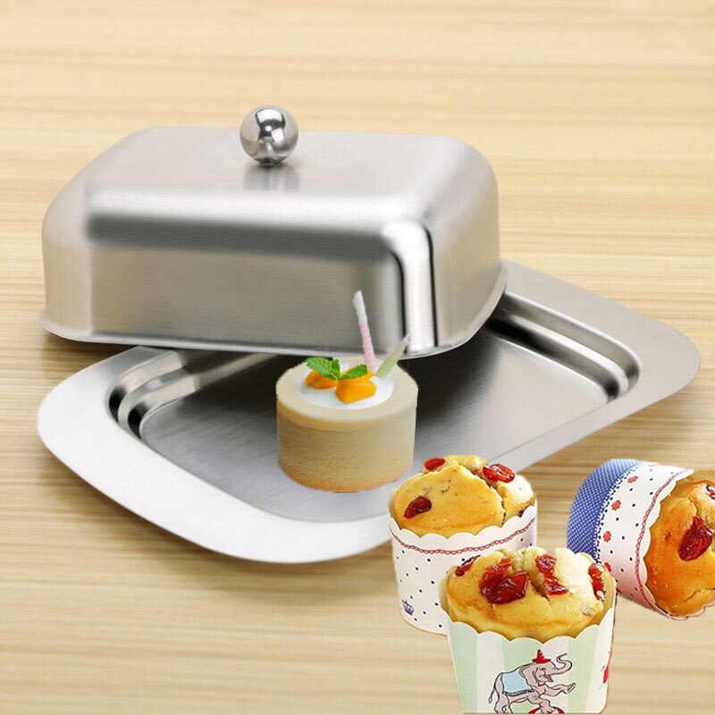 Kitchen Butter Dish Box Container Cheese Plate Storage Container Keeper Tray Butter Dish with Lid Stainless Steel Cheese Boxes