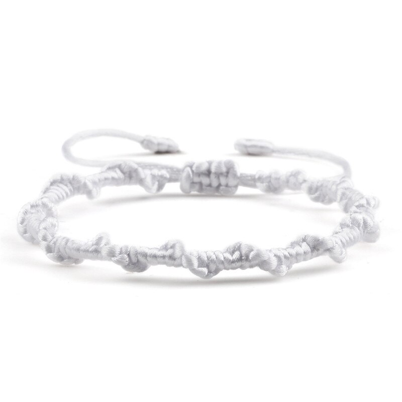 Pulsera sencilla de la amistad para hombre y mujer, brazalete de cuerda trenzada hecha a mano, con nudo rojo de la suerte, para parejas: White