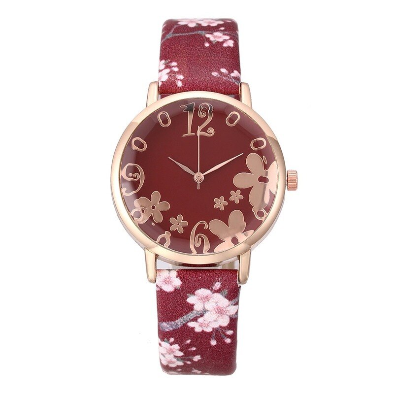Vrouwen Mode Reliëf Bloemen Kleine Verse Gedrukt Riem Student Quartz Horloge Montre Femme Reloj Mujer