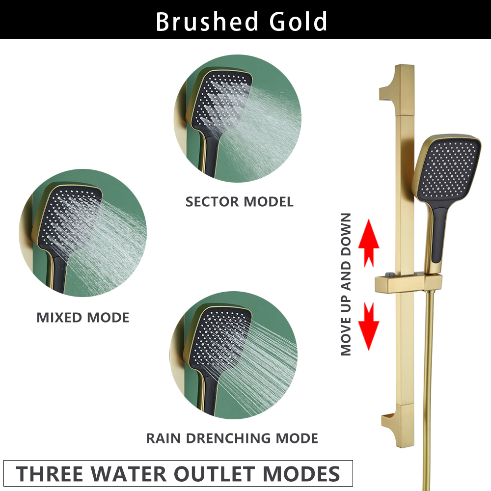 Wall Mounted Adjustable Slide Shower Bar Bathroom Shower Riser Sliding Bar Set with Hose and Shower Black Gold Minimalist Style: Clear