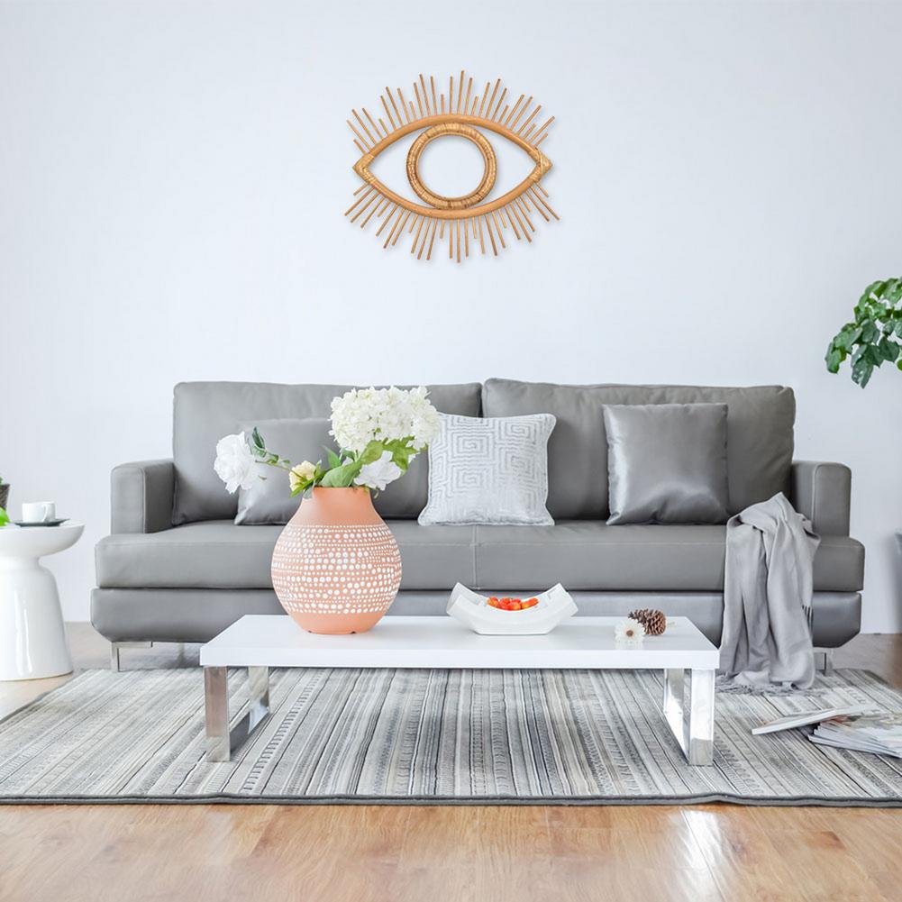 Eye Shape Decor Mirror Frame Rattan Art Decor Makeup Mirror Dressing Bathroom Wall Hanging Mirror Frame Crafts