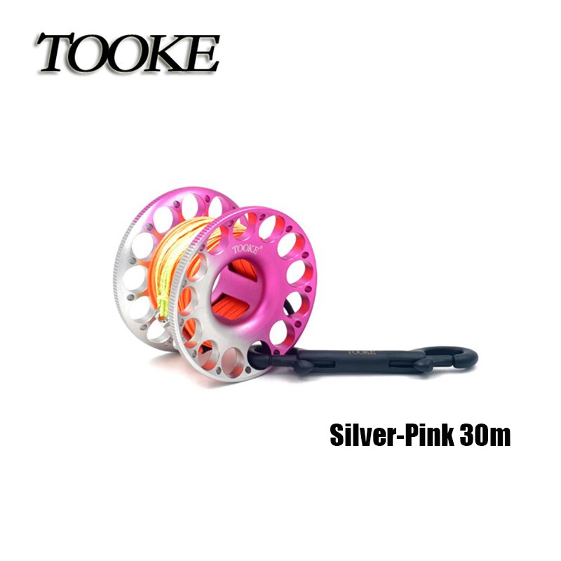 Scuba Diving Aluminum Alloy 30m 45m Spool Finger Reel with Stainless Steel Bolt Snap Hook For SMB Safe Equipment BCD Accessories: Sliver Pink 30m