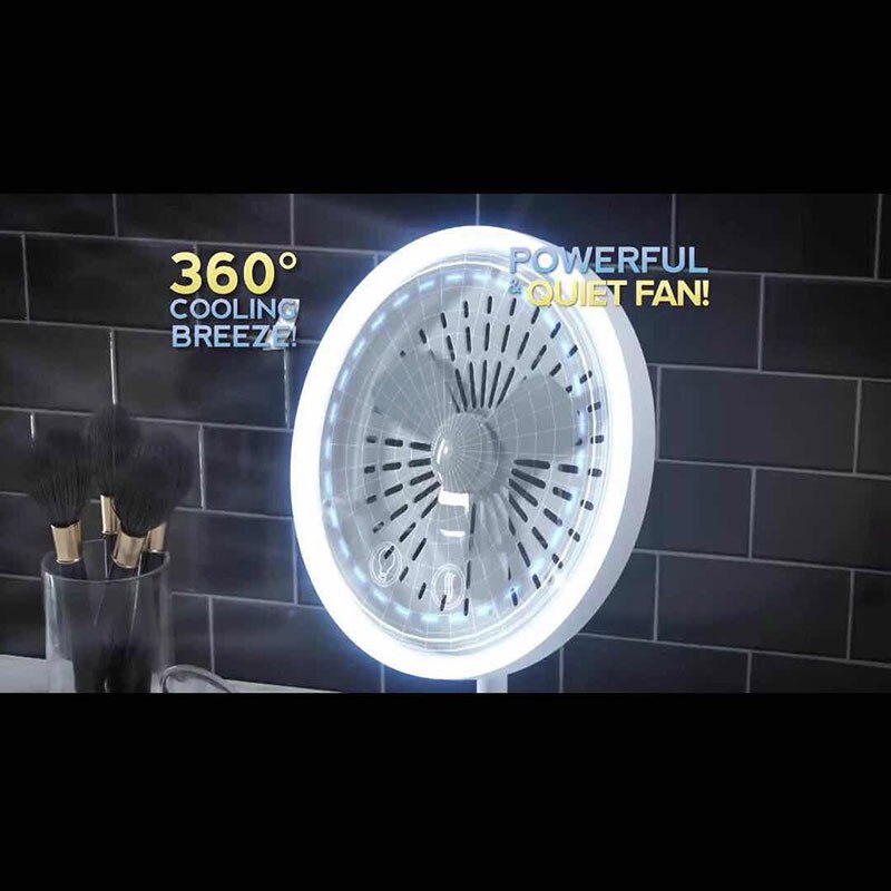 Espejo de maquillaje con iluminación de 7,9 pulgadas, espejo de aumento de tocador 5X con luces LED y cabeza de ventilador ajustable-35