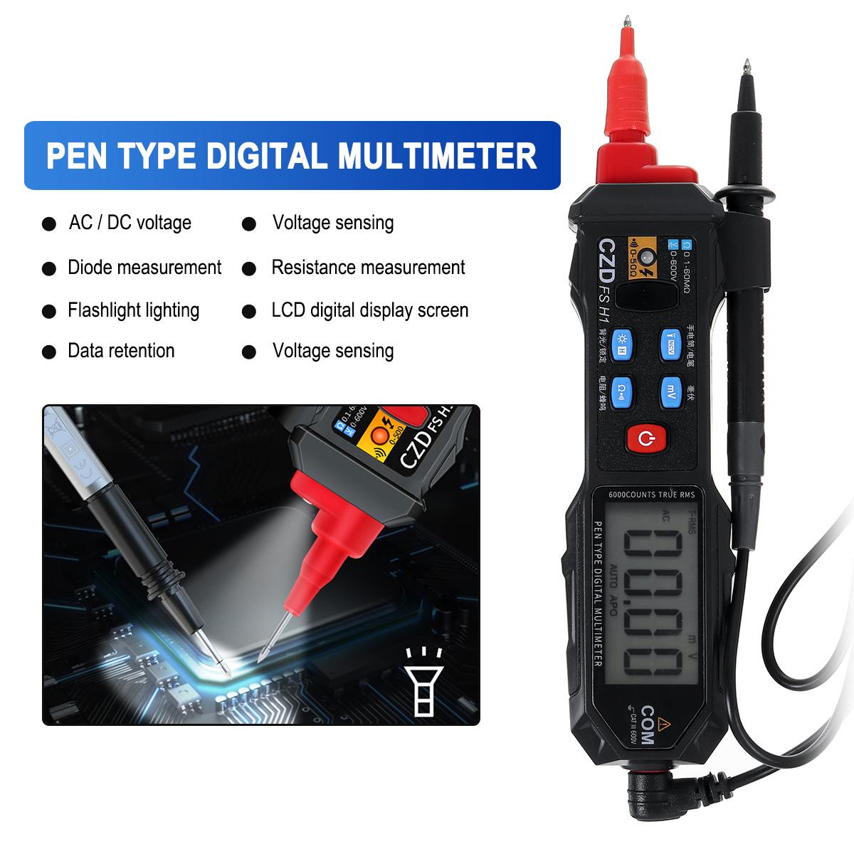 Digital Multimeter 6000 Counts Digital Display Pocket Pen Multimeter Multimeter Automatic Range Non-contact Voltage Detection