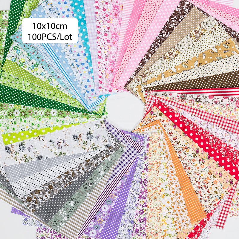 50/100pcs Cotton Fabric Printed Cloth Sewing Quilting Fabrics For Patchwork Needlework DIY Handmade Accessories: 100PCS 10x10cm