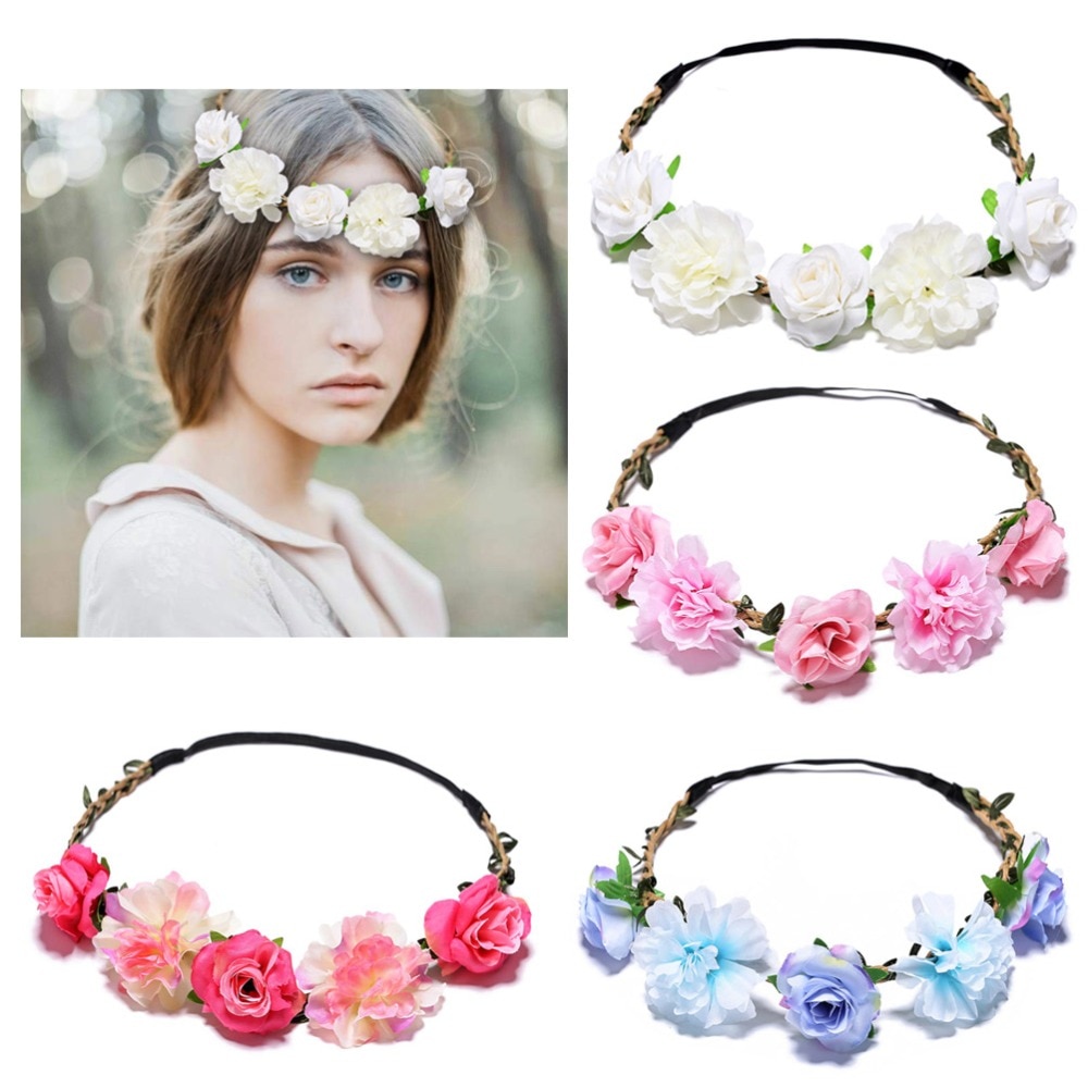 M MISM Beautiful Women Flower Garlands Head Wreaths Bohemia Flower Crown Cherry Blossoms Rose Garland Hair Wreaths Photography