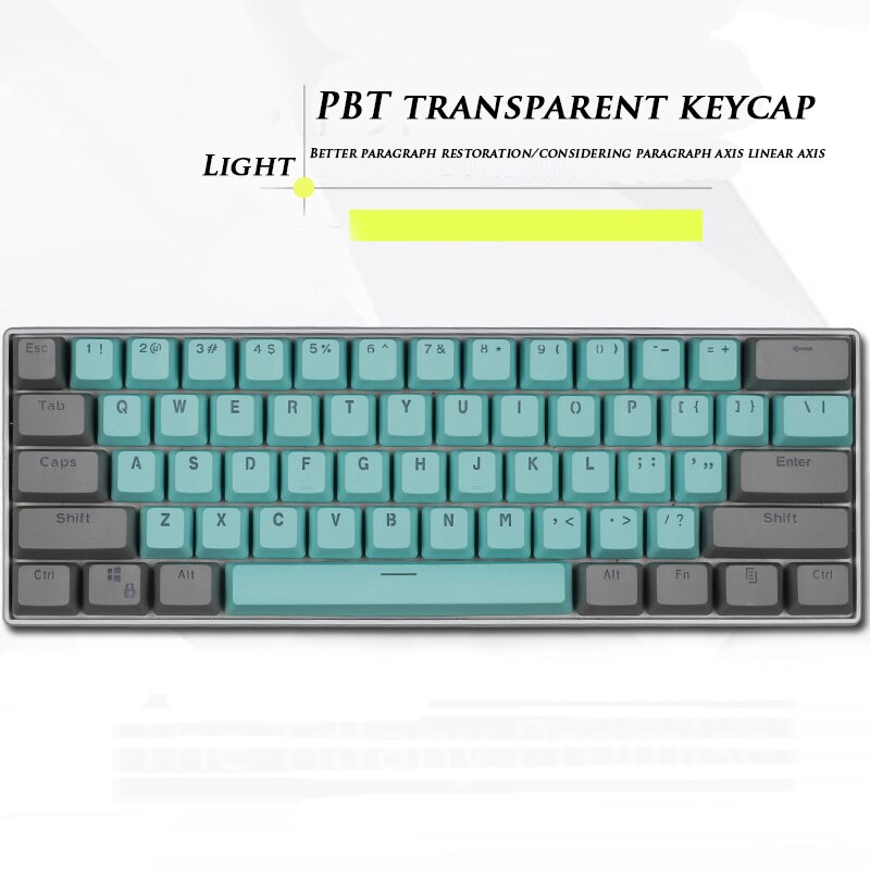 61-key OEM Profile Korean Keycaps PBT Korean keycap two-color injection + transparent keycap mechanical keyboard: Grayish green