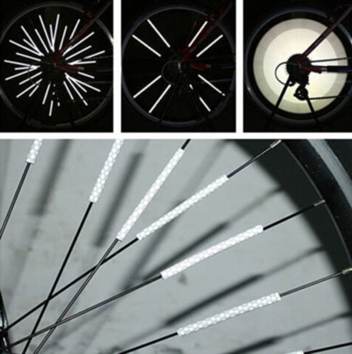 Kit de llanta de rueda de bicicleta reflectante, luz reflectante, rueda de cinta reflectante para radio, soporte de tubo de bicicleta de montaña y carretera, advertencia de seguridad con Clip, 12 Uds.