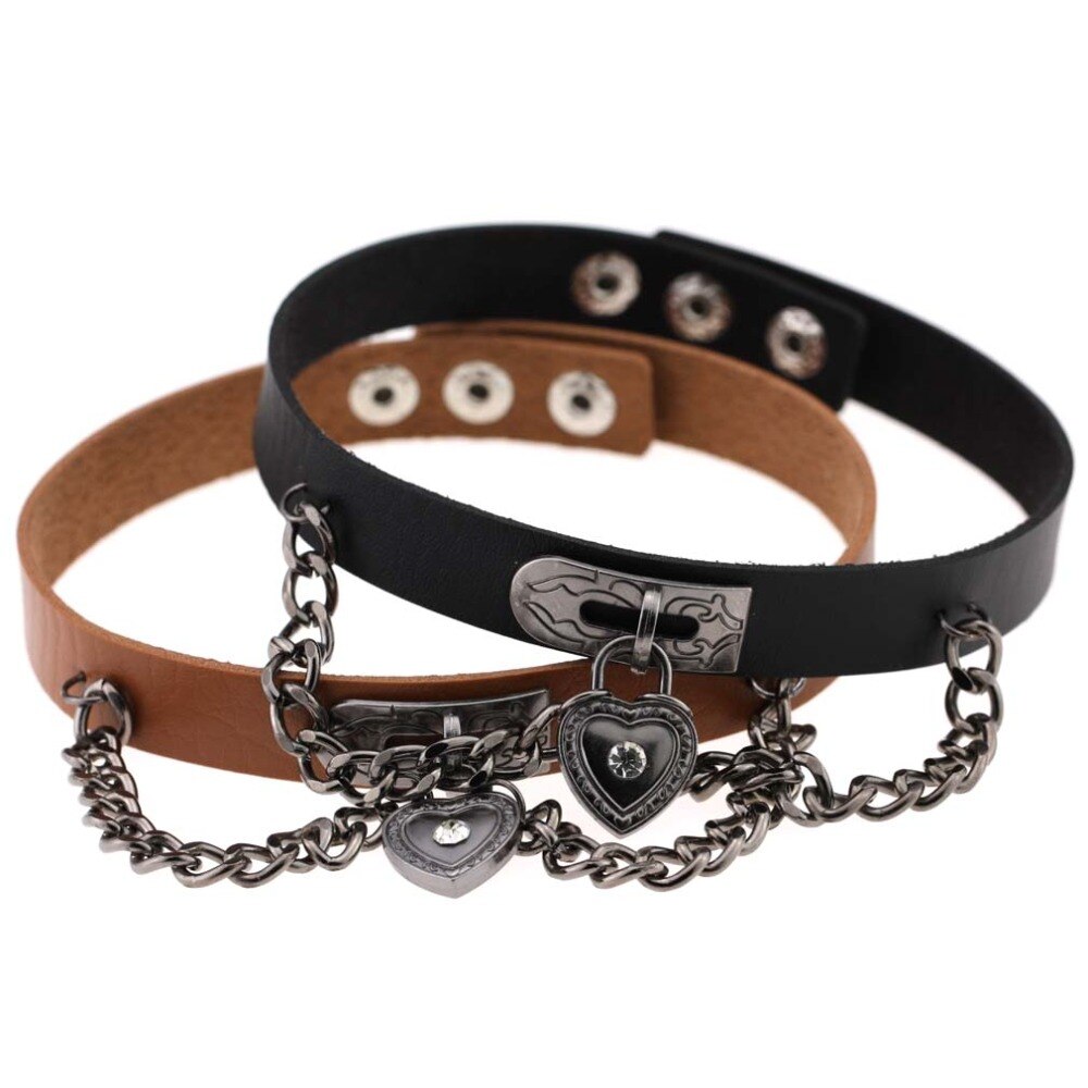 Punk Herz Anhänger Kette Spike Kragen Gothic Leder Halsband Schnalle Halskette