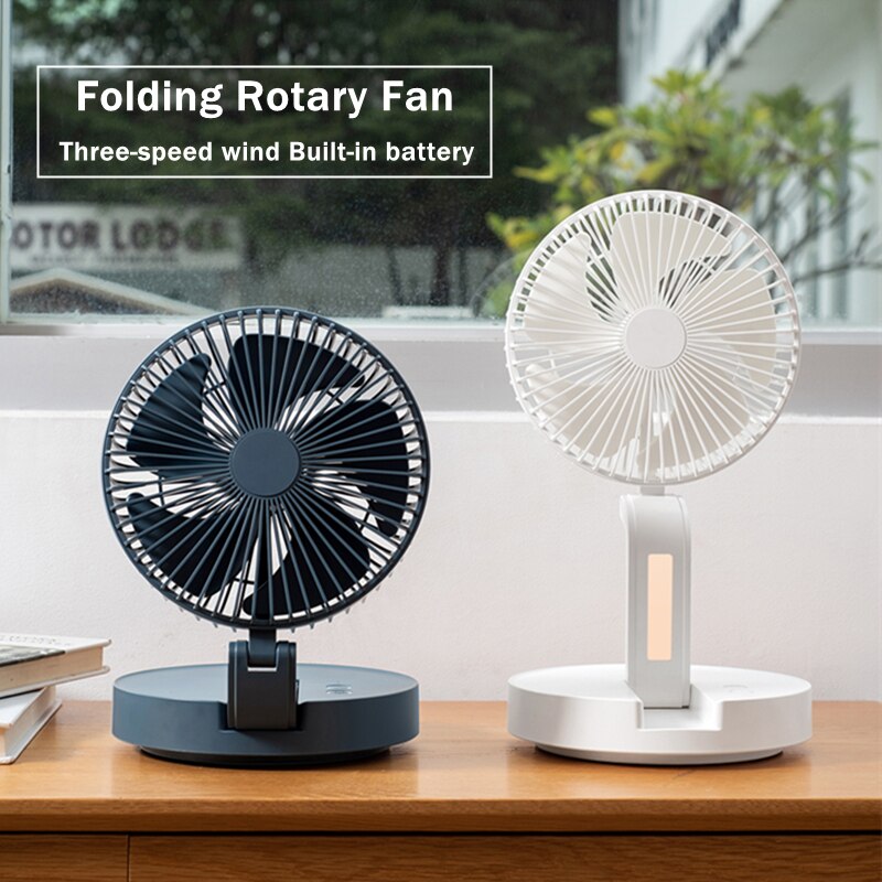 USB Folding Rechargeable Desk Fan Wall-mounted Cooling Air Conditioner 3 Speed Auto Rotate Strong Wind with Night Light for Home