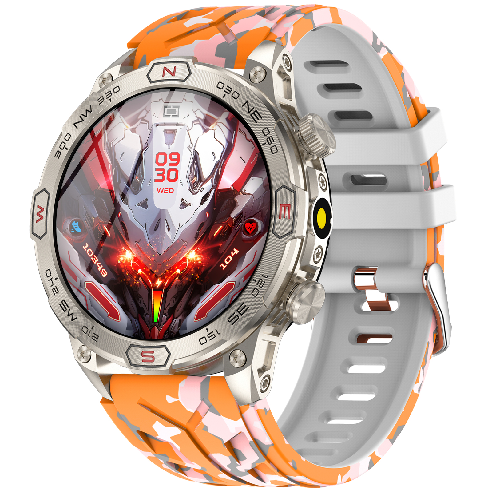 EIGIIS sprytny zegarek KC86 1.43 "ekran AMOLED 1ATM wodoodporny zegarek sportowy dla mężczyzn z kompasem wysokości barometr doprowadziło latarka doprowadziło: żółty