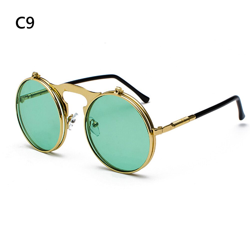 1 PC Vintage Punk Round Flip Up Sunglasses for Men Women Steampunk Driving Sunglasses Summer UV Protection Eyewear: 9