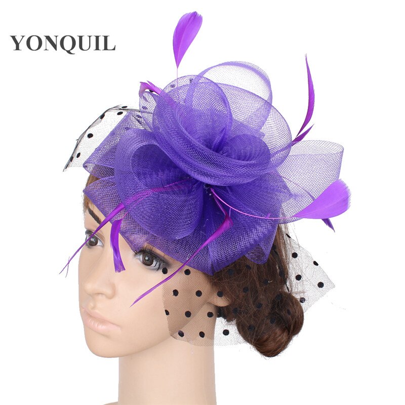 Women Headpiece Multiple Color Crinoline Material Fascinator Headwear Colorful Mesh Show Headpiece Cocktail Hat MYQ039: Purple