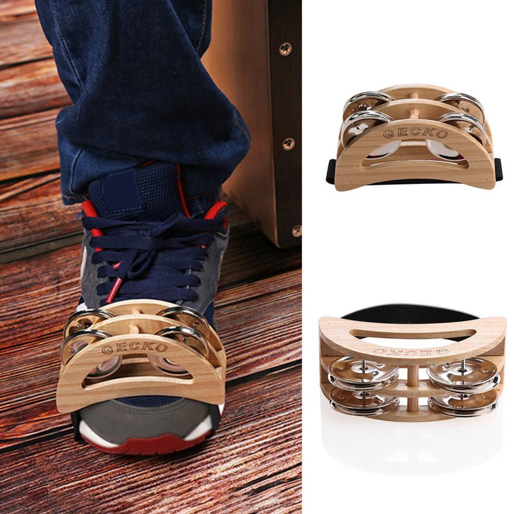Elliptical Cajon Box Drum Companion Jingle Tambourine Foot Instruments Hand Percussion 100*68mm Wood Accessory Tambourine Z3D4