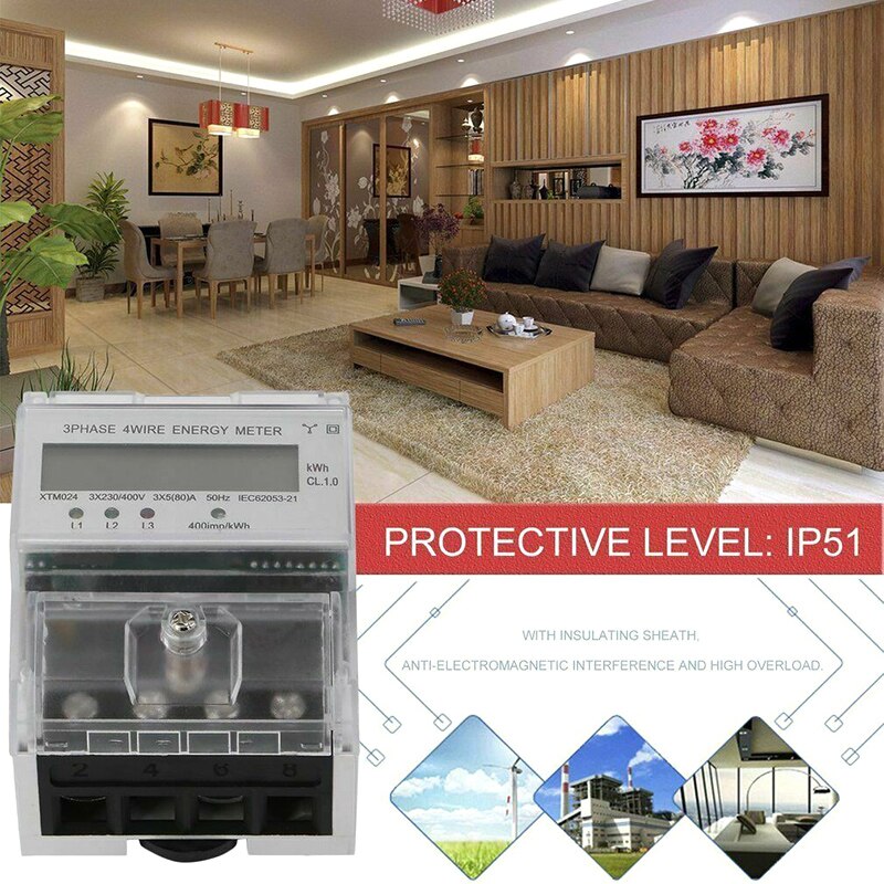 LCD Three-phase Meter 4 Wire Electric Meter High Precision for DIN Rail 3x230 400V In Stock: Default Title