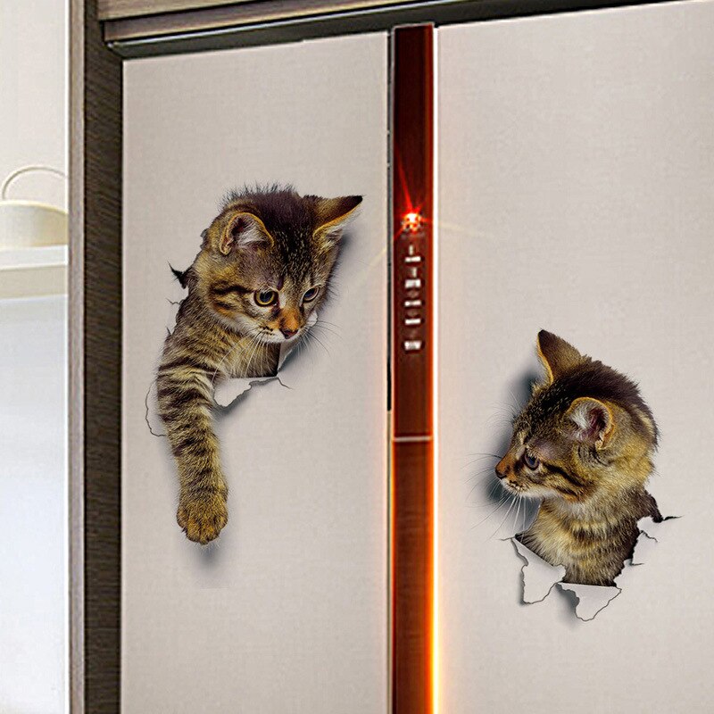 Pegatinas de inodoro con agujero 3d para gatos y perros, afiches de Pvc con dibujos animados, herramienta de pegatina para pared, bricolaje, decoración del hogar