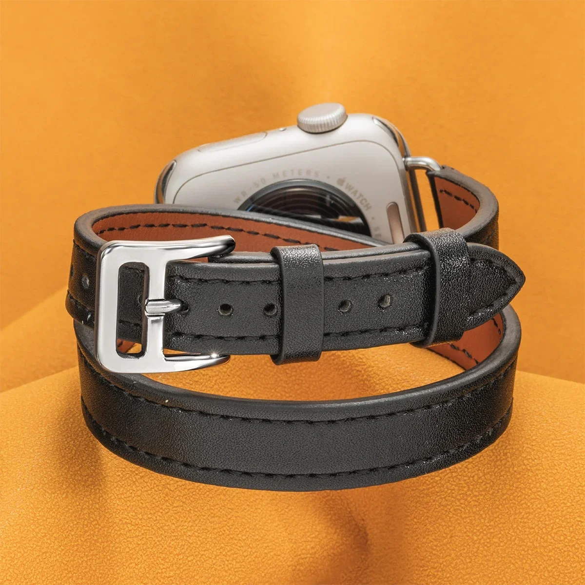 Lederen band voor Apple Watch Band 10 42MM 46mm 41 45mm 40 44mm Correa voor IWatch Series10 9 8 7 6 SE 5 4 Ultra 2 49mm Armband: Black Yellow / 12mm