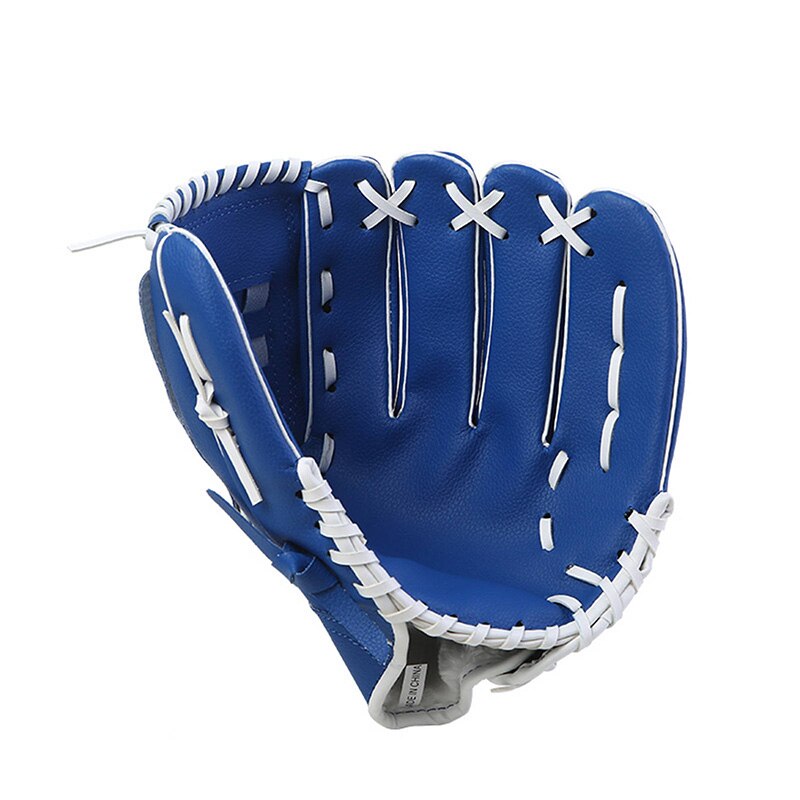 Children Adult Baseball Gloves Leather Softball Practice Equipment Training Match Mittens Left Hand Sport Glove: Blue / 9.5 inches