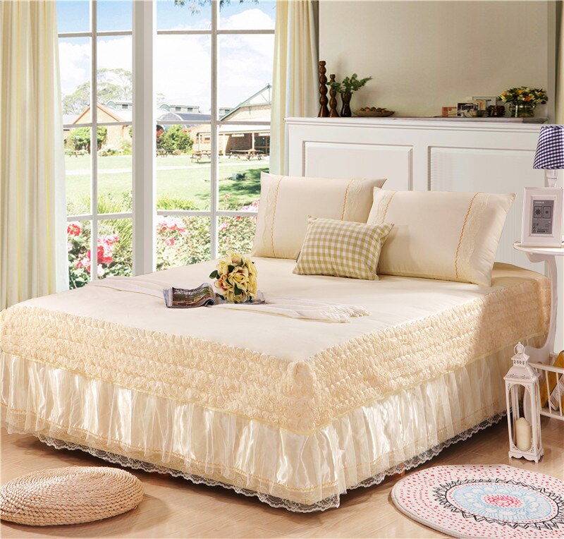 Couvre-lit matelassé en dentelle rose, jupe de lit, solide, taie d'oreiller, différentes tailles disponibles # sw: -QH-4-mihuang / 180x200cm 1pc
