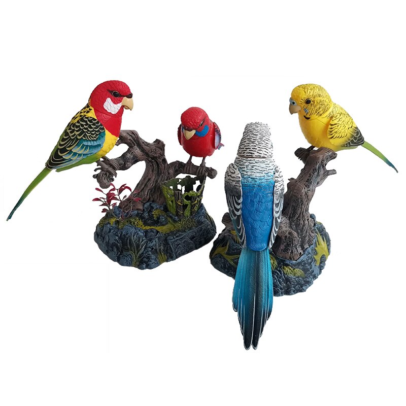 Pájaros de Control de sonido simulado, periquito encantador, 2 unidades, loro eléctrico, pájaro Artificial, juguetes para cantar, pájaro, decoraciones para el jardín y el hogar