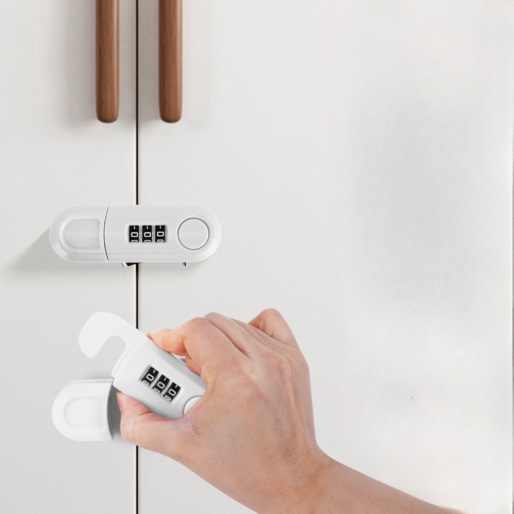 Drawer Password Lock Non Perforated Cabinet Door Safety Lock Double Opening Refrigerator Lock Home Office Anti-theft Lock: Black & White