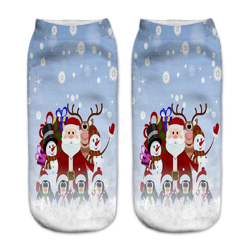 3d print kerstsokken unisex cartoon eland sneeuwpop kerstman damessokken laag uitgesneden enkel kerst calcetines vrouw jaar