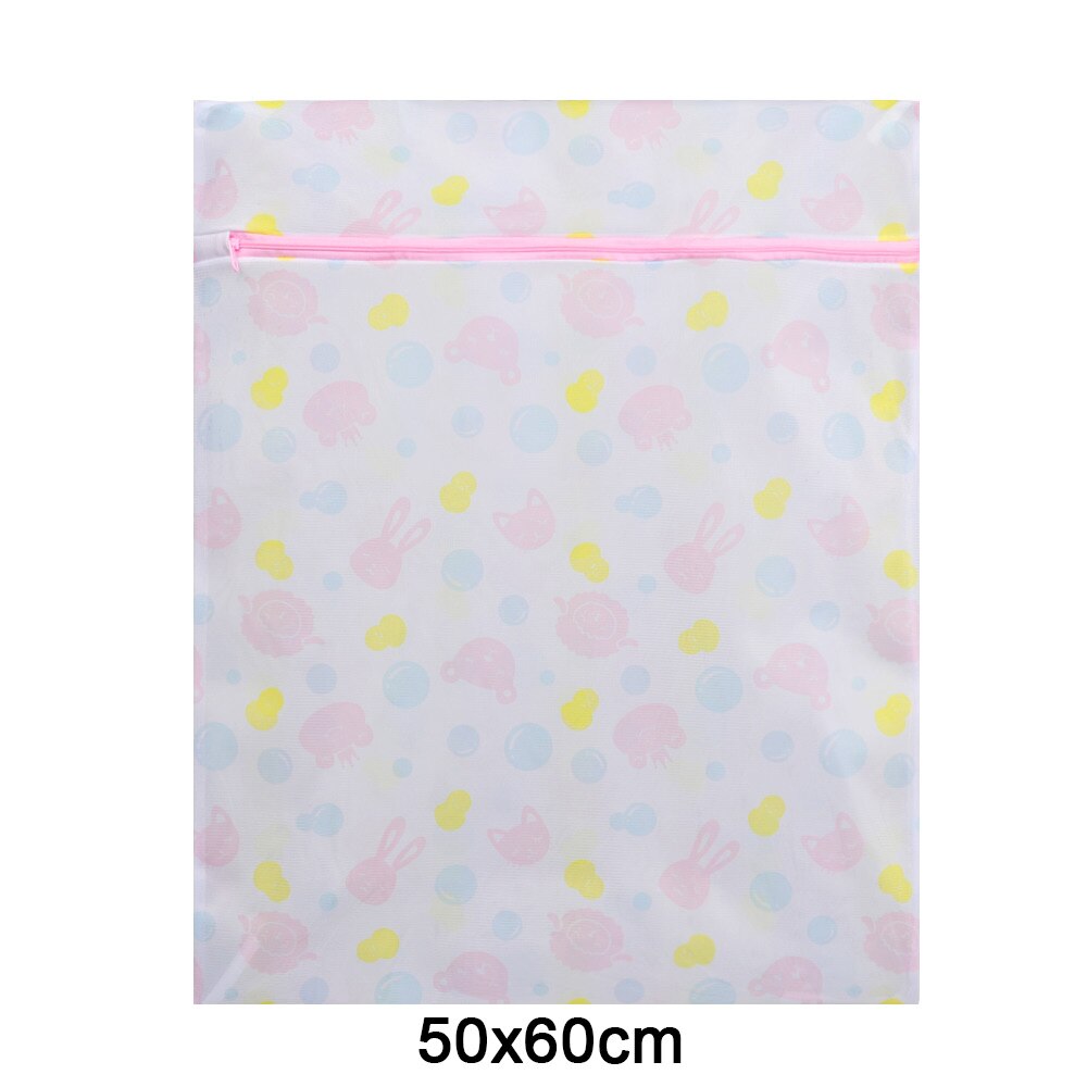 Printing Zippered Mesh Laundry Bag Polyester Laundry Wash Bags Coarse Net Laundry Basket for Washing Machines Mesh Bra Bag: 50x60cm