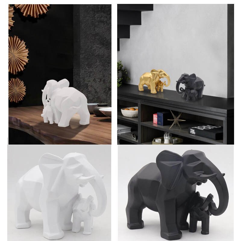 Guld moderne geometriske guld elefant harpiks boligindretning tilbehør håndværk til skulptur statue ornamenter mor og barn