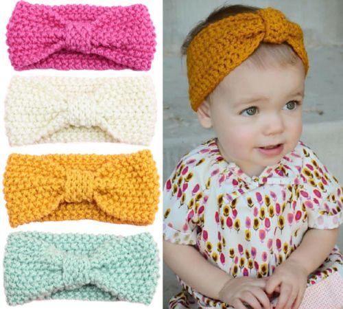Baby barn småbarn flicka varmt hårband rosett pannband virka stickade öron soild wrap stickning ull pannband öronflikar hållbart huvudband