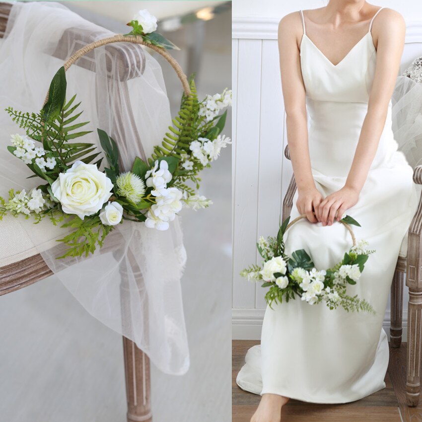 Peorchidée vert blanc Rose porte de mariage couronne florale cerceau Bouquet moderne mariage fleurs Bouquet nuptiale douche église décor