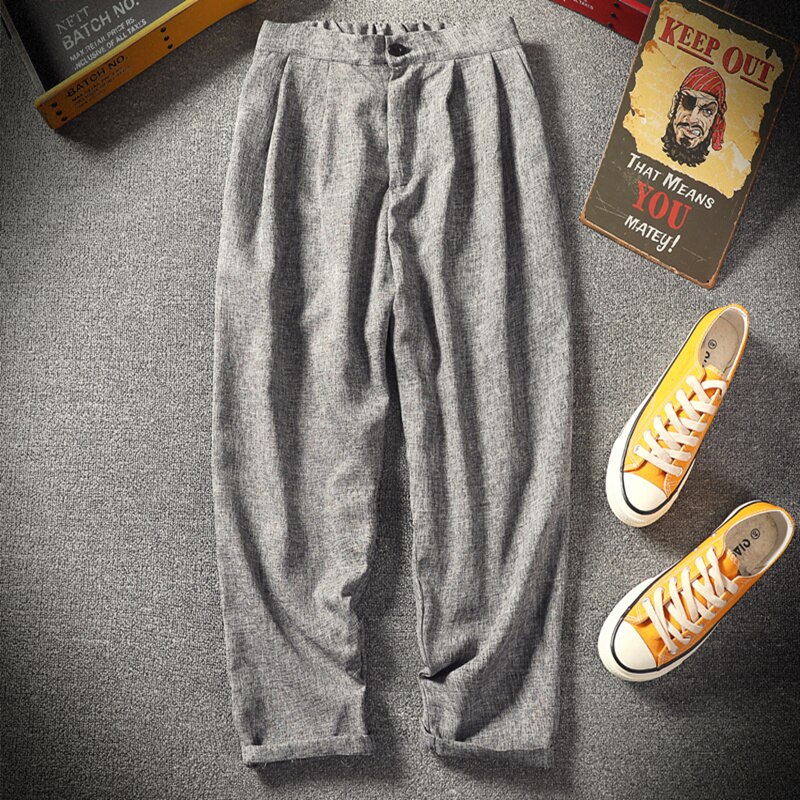 Herre & #39 ;s løse ekstra store king-size fritids hør hør sweatpants bomuld lange bukser kinesisk stil harem fod bukser: 4xl / Grå