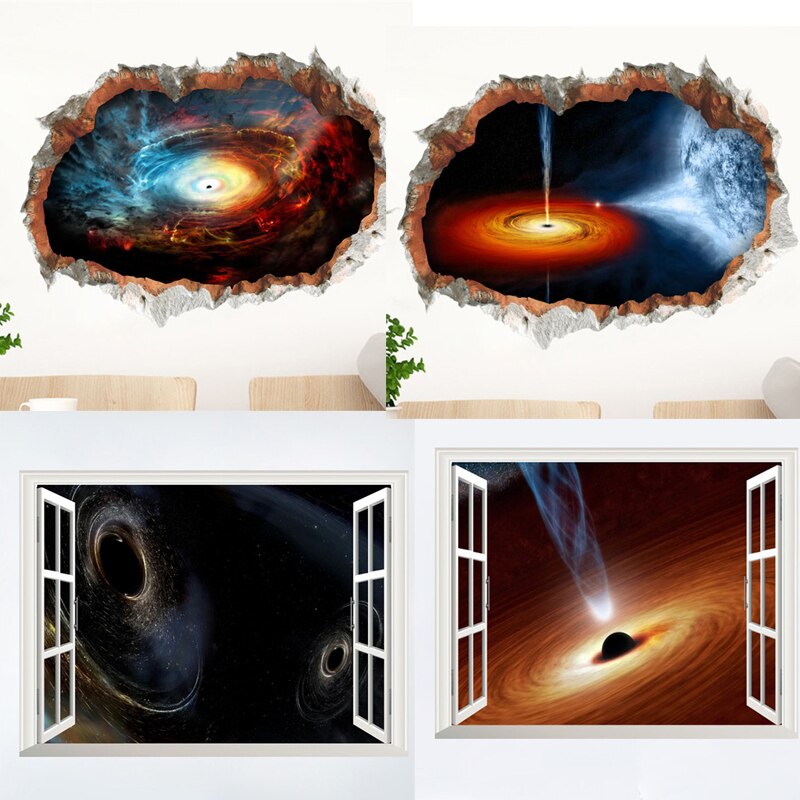 3d Window Outspace Wall Decal Wall Sticker Space Planet Boy Room Black Hole Home Decor Art Poster