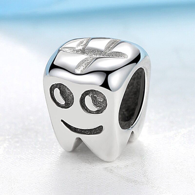 Autentyczne 100% 925 srebrny koralik urok kreskówka zębów uroki chronić zęza pomocą dopasowanie bransoletki kobiety DIY biżuteria