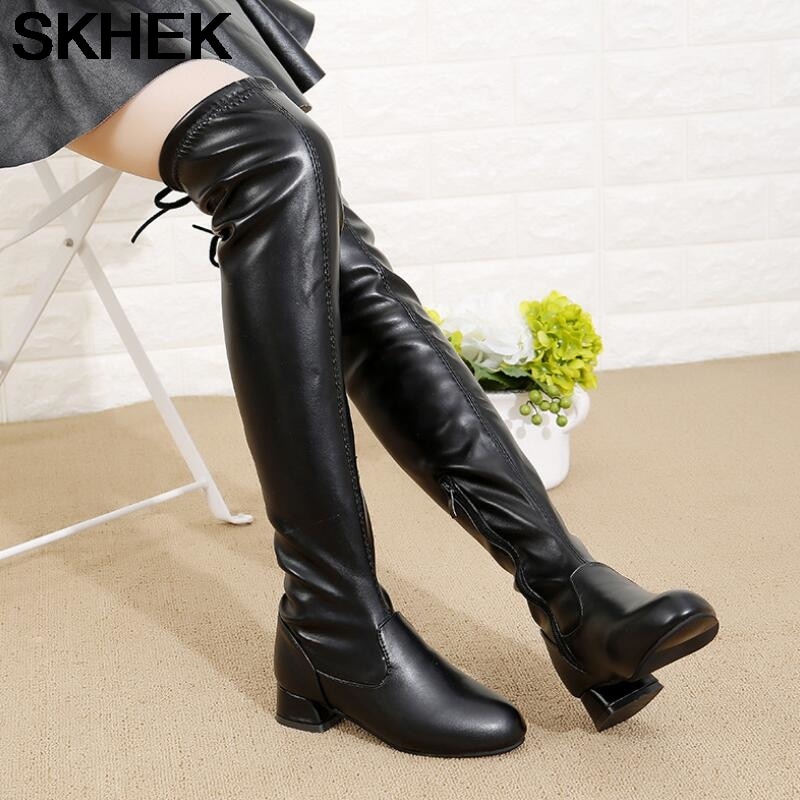 SKHEK Winter Kind Mädchen Schnee Stiefel Warm Plüsch ShoesPU Lether Prinzessin Stiefel Mädchen Hohe Lange Stiefel Schwarz