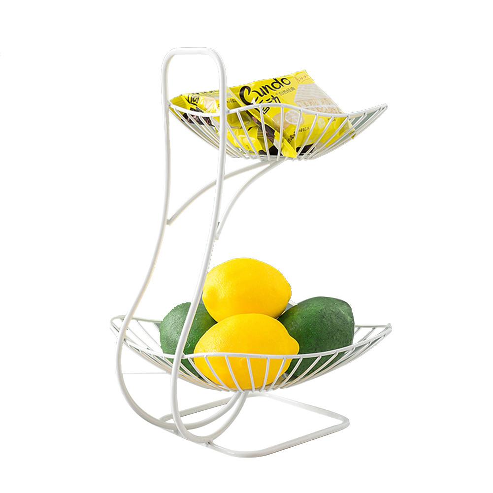 2 Tier Fruit Basket Holder Stand Kitchen Storage Stainless Steel Living Room Kitchen Organizer Decor: White