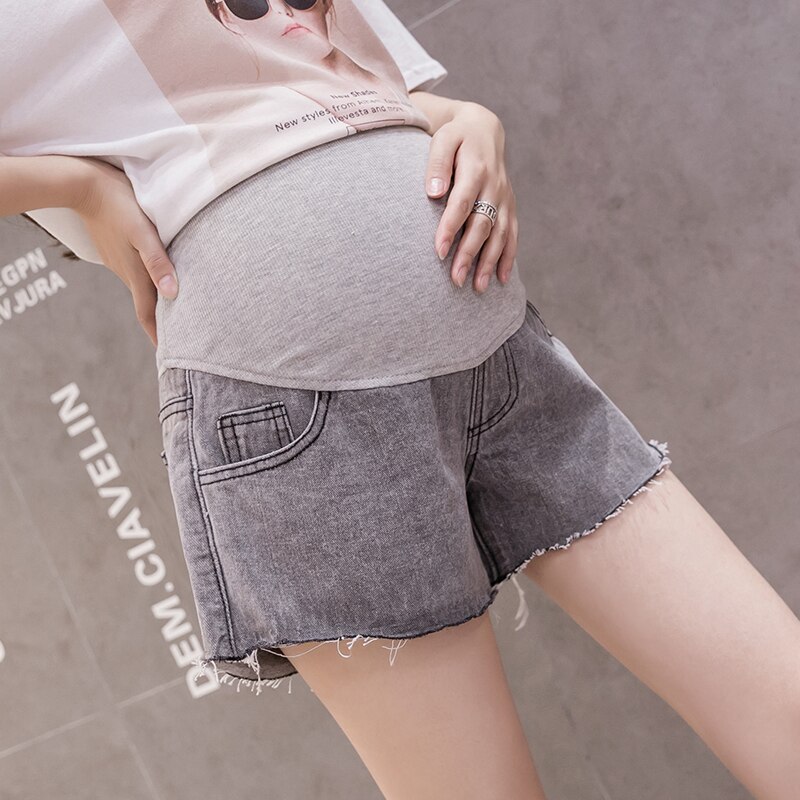 Sommer barsel korte jeans bomuld mave lomme shorts høj talje bukser til graviditet kvinder gravid denim jean