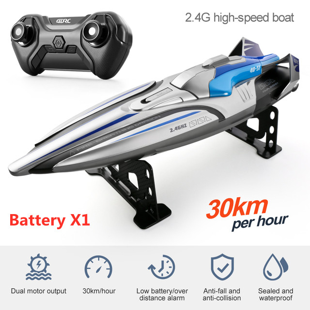 Speedboat 2.4Ghz 4CH, bateau à grande vitesse, télécommande, 30 km/H, double moteurs, Rechargeable, étanche, Anti-Collision, jouet pour avion: Gray 1 B