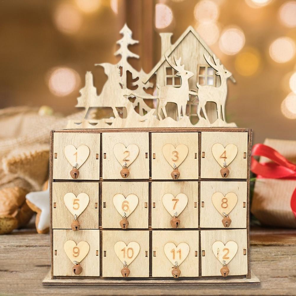 Calendrier De L'Avent En Bois Avec 24 Tiroirs - Décoration Noël Lumineuse LED, Scène Festive