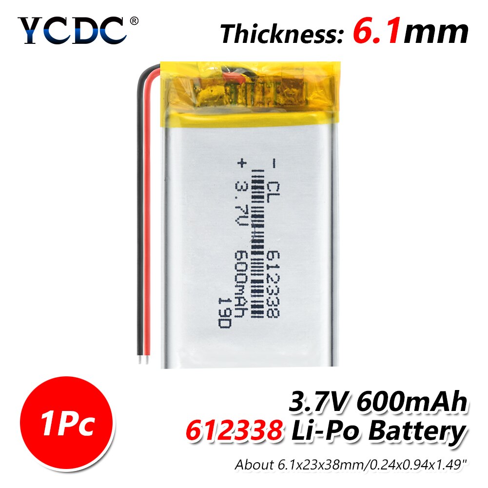 3,7 v 600mAh 612338 1/2/4 Uds. Batería de polímero de litio 3 7V voltios li po ion, baterías recargables lipo para navegación GPS dvd: 1 PCS